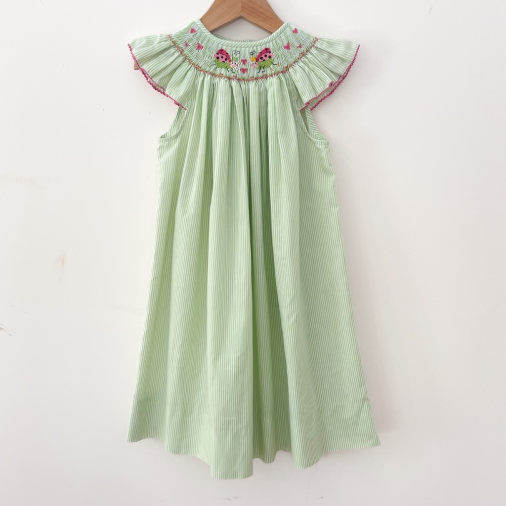 AMANDA REMEMBERED Hand Smocked Love Bugs Ladybug Hearts Flutter Sleeve Deess